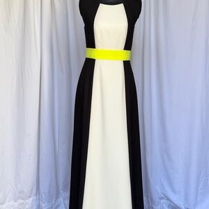 Vince Camuto Black and White Maxi Long Formal Dress with Yellow Detail - NEW